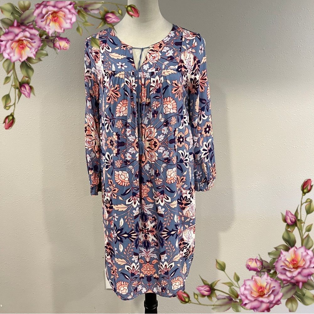 OLD NAVY‎ Floral Pintuck long sleeve Swing mini Dress size medium